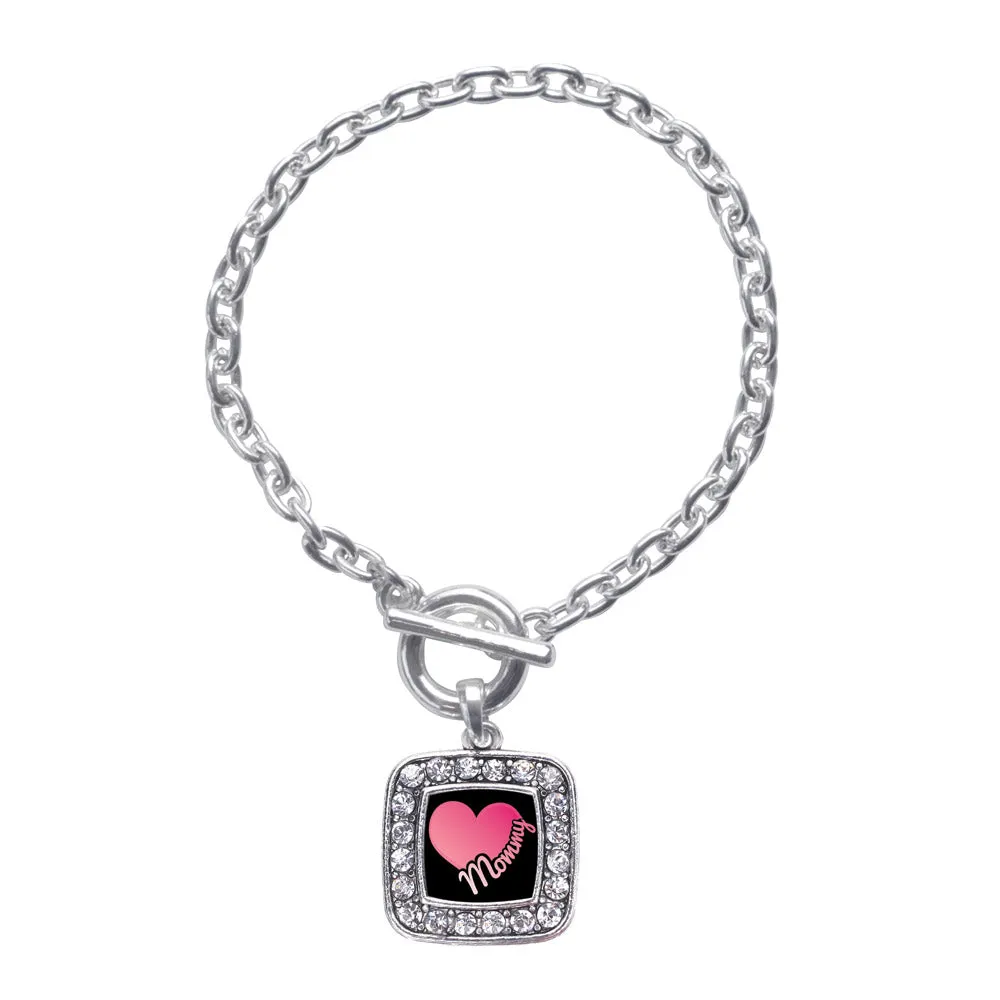 Silver Mommy Square Charm Toggle Bracelet