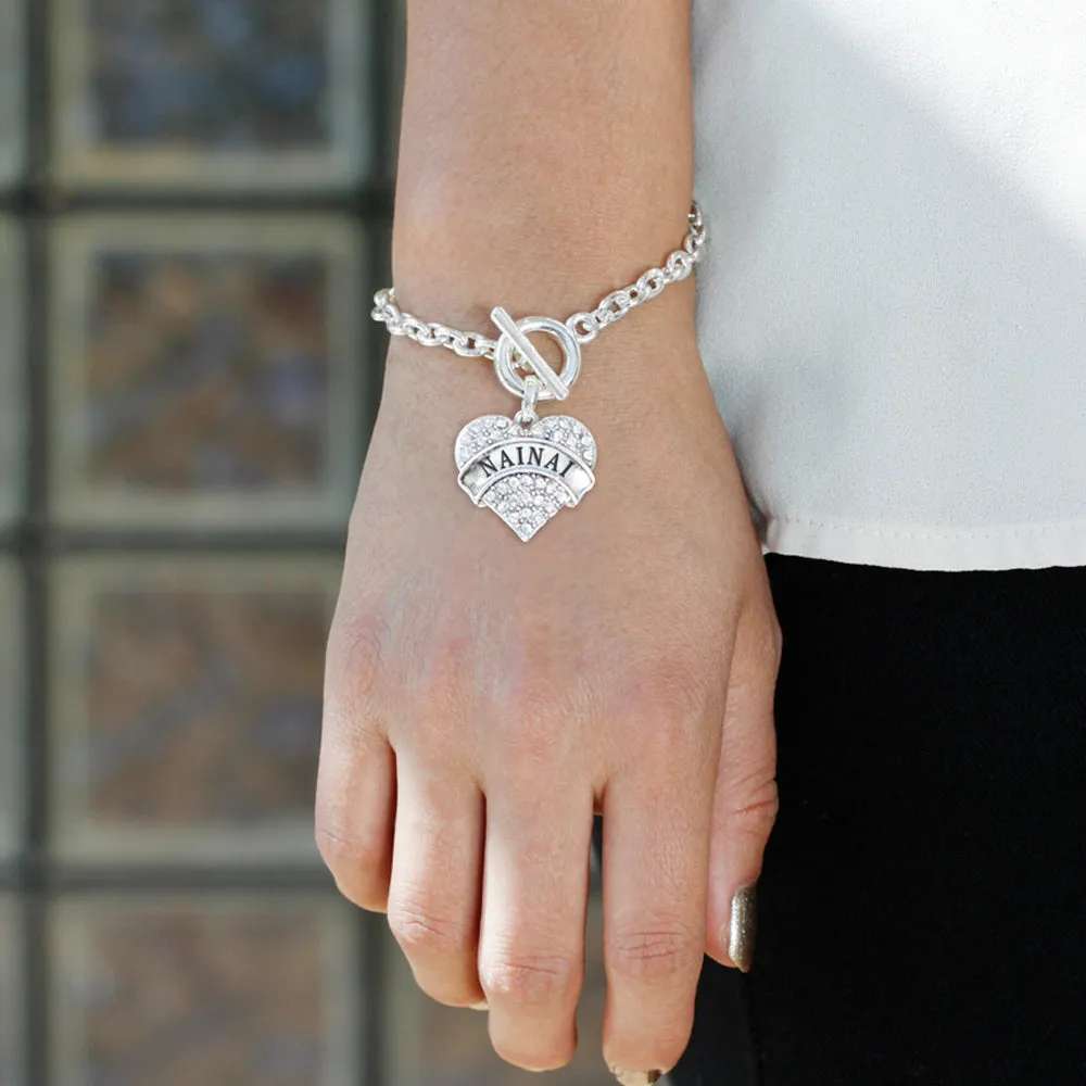 Silver Nainai Pave Heart Charm Toggle Bracelet