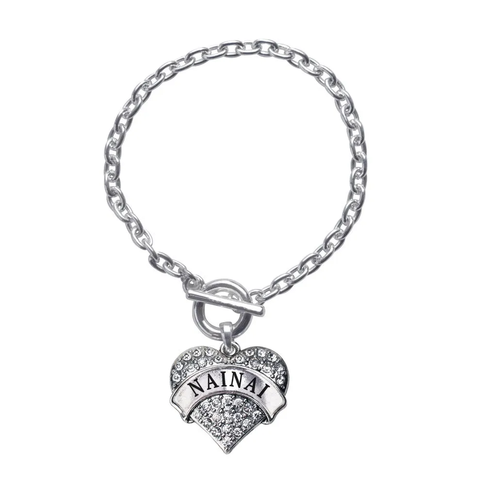 Silver Nainai Pave Heart Charm Toggle Bracelet