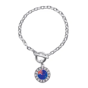 Silver New Zealand Flag Circle Charm Toggle Bracelet