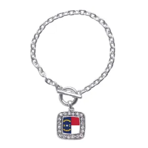 Silver North Carolina Flag Square Charm Toggle Bracelet