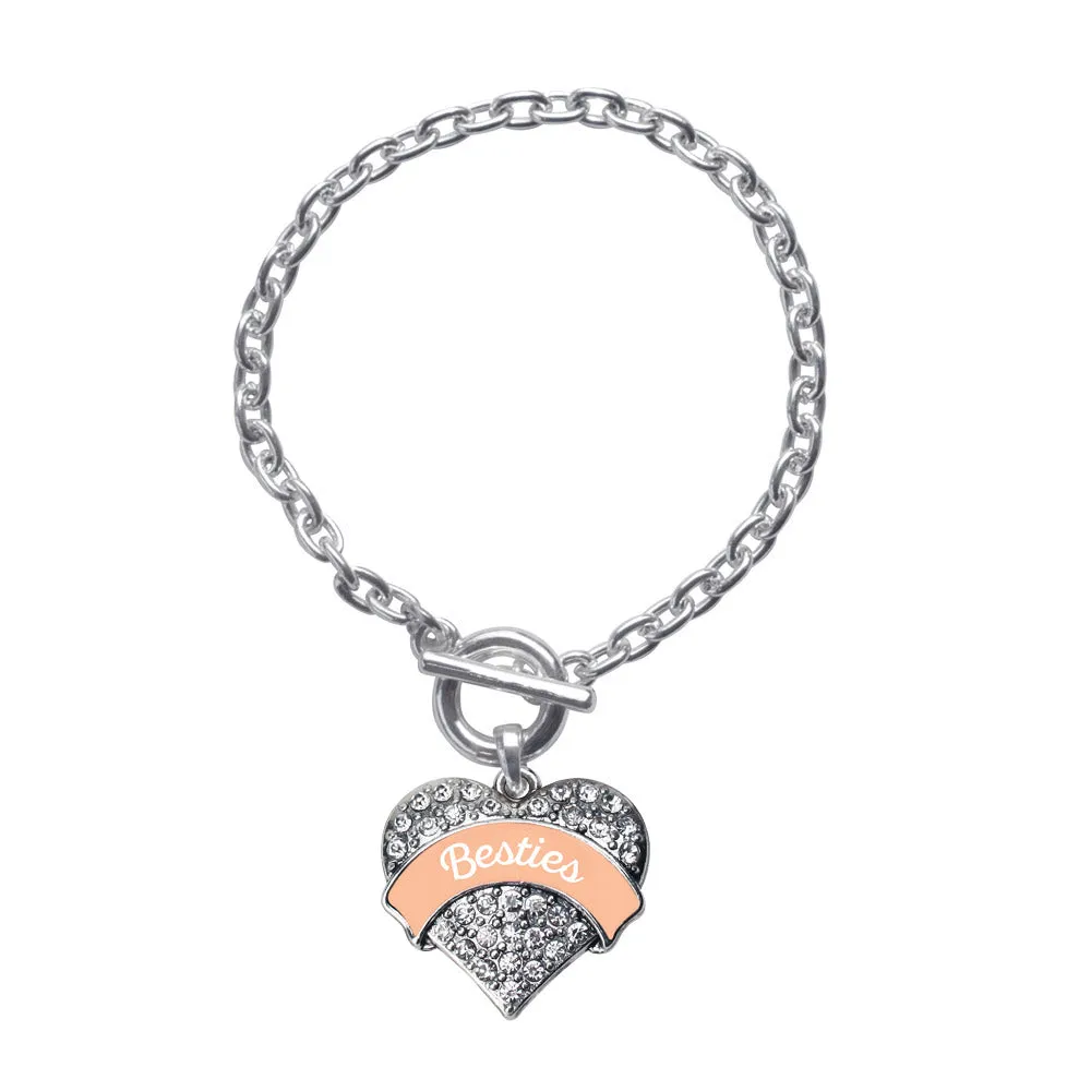 Silver Peach Besties Pave Heart Charm Toggle Bracelet