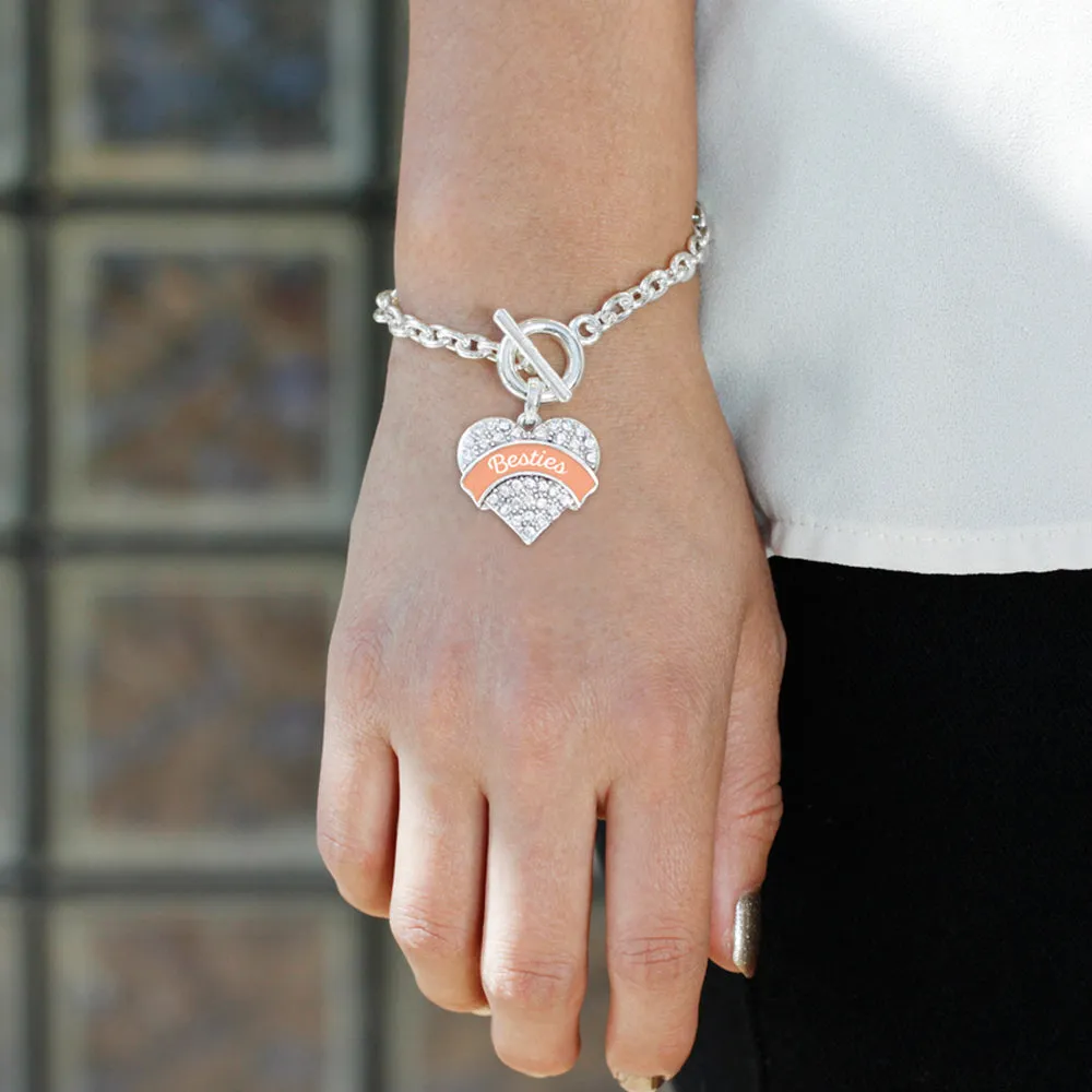 Silver Peach Besties Pave Heart Charm Toggle Bracelet