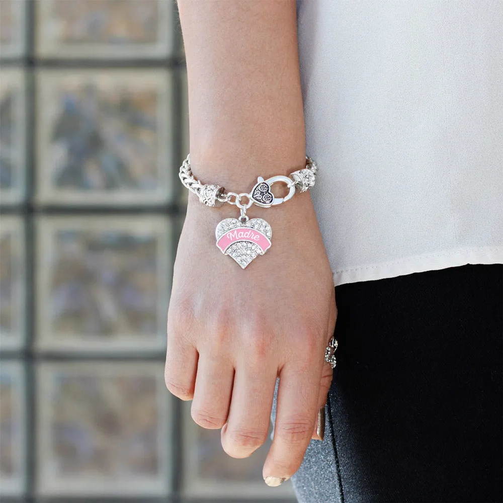 Silver Pink Madre Pave Heart Charm Braided Bracelet