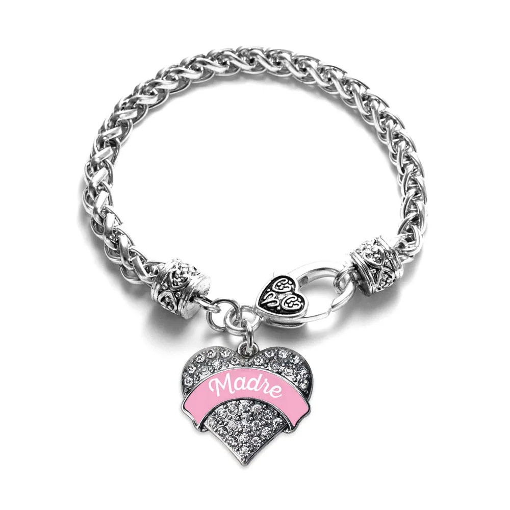 Silver Pink Madre Pave Heart Charm Braided Bracelet