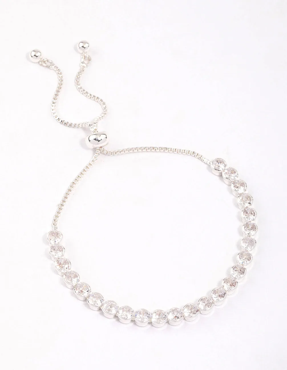 Silver Plated Round Cubic Zirconia Toggle Tennis Bracelet