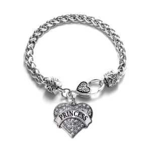 Silver Princess Pave Heart Charm Braided Bracelet