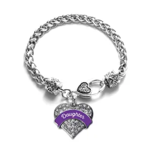 Silver Purple Daughter Pave Heart Charm Braided Bracelet