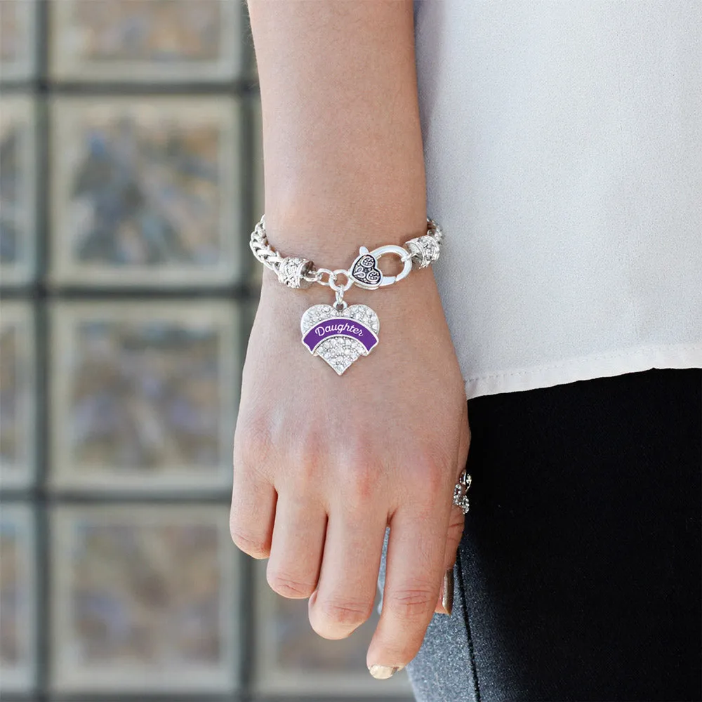 Silver Purple Daughter Pave Heart Charm Braided Bracelet