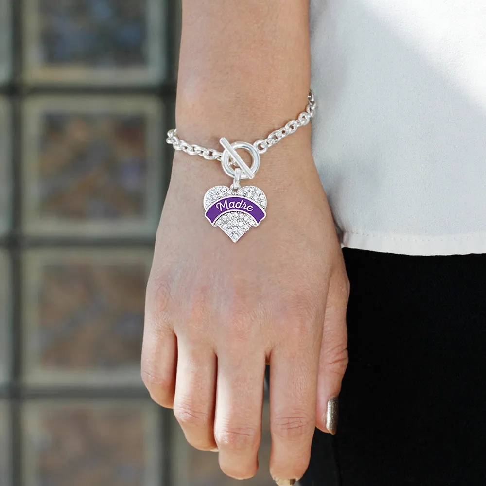 Silver Purple Madre Pave Heart Charm Toggle Bracelet