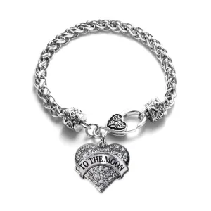 Silver To The Moon Pave Heart Charm Braided Bracelet