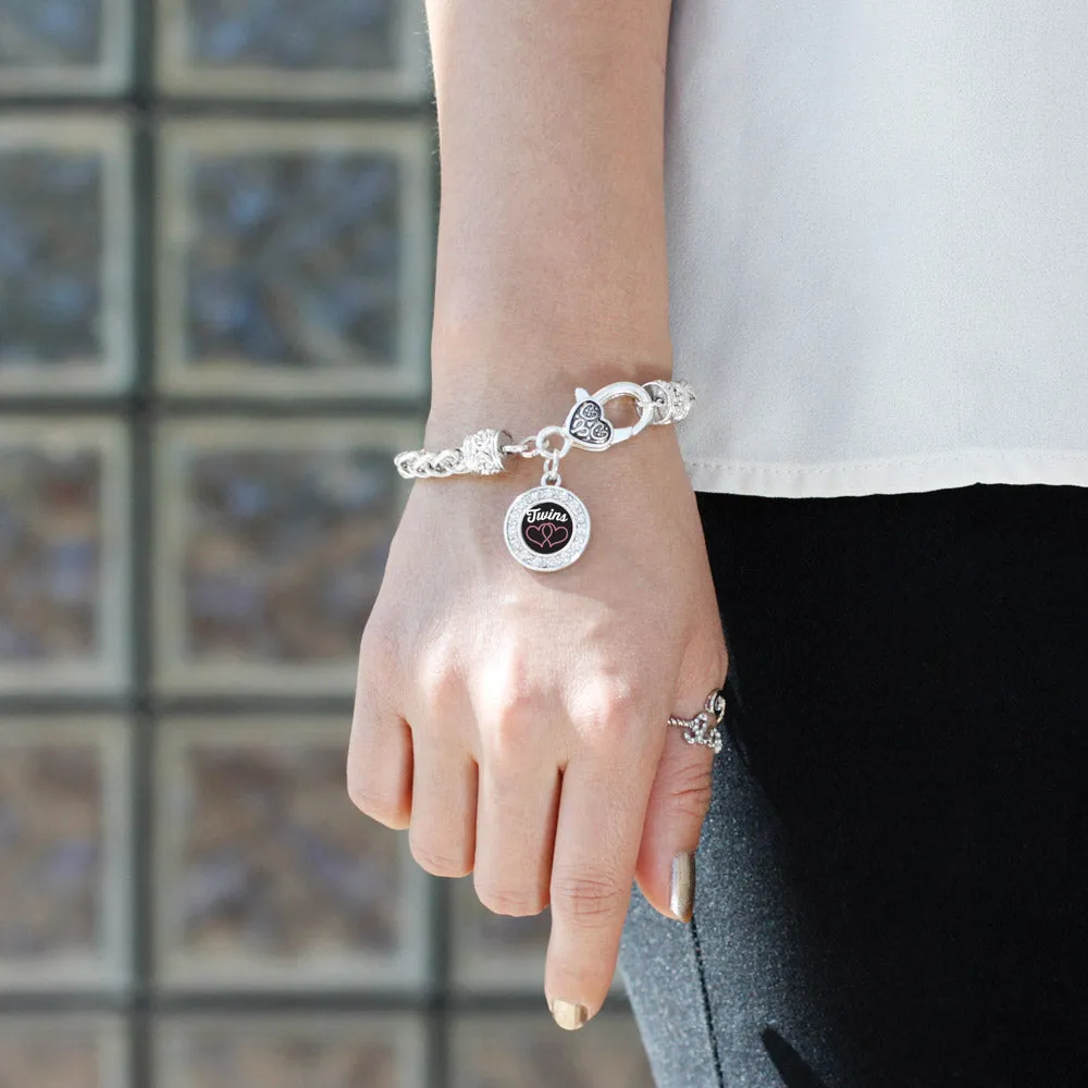 Silver Twins Circle Charm Braided Bracelet