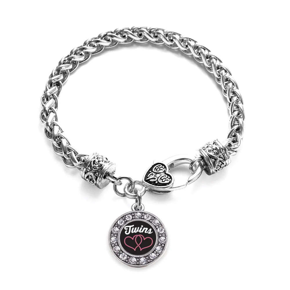 Silver Twins Circle Charm Braided Bracelet