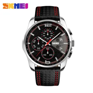 SKMEI Men Chronograph Watch Men Sport Watch Leather Strap Quartz-Watch 5ATM Waterproof Date Men's Wrist Watch relogio masculino