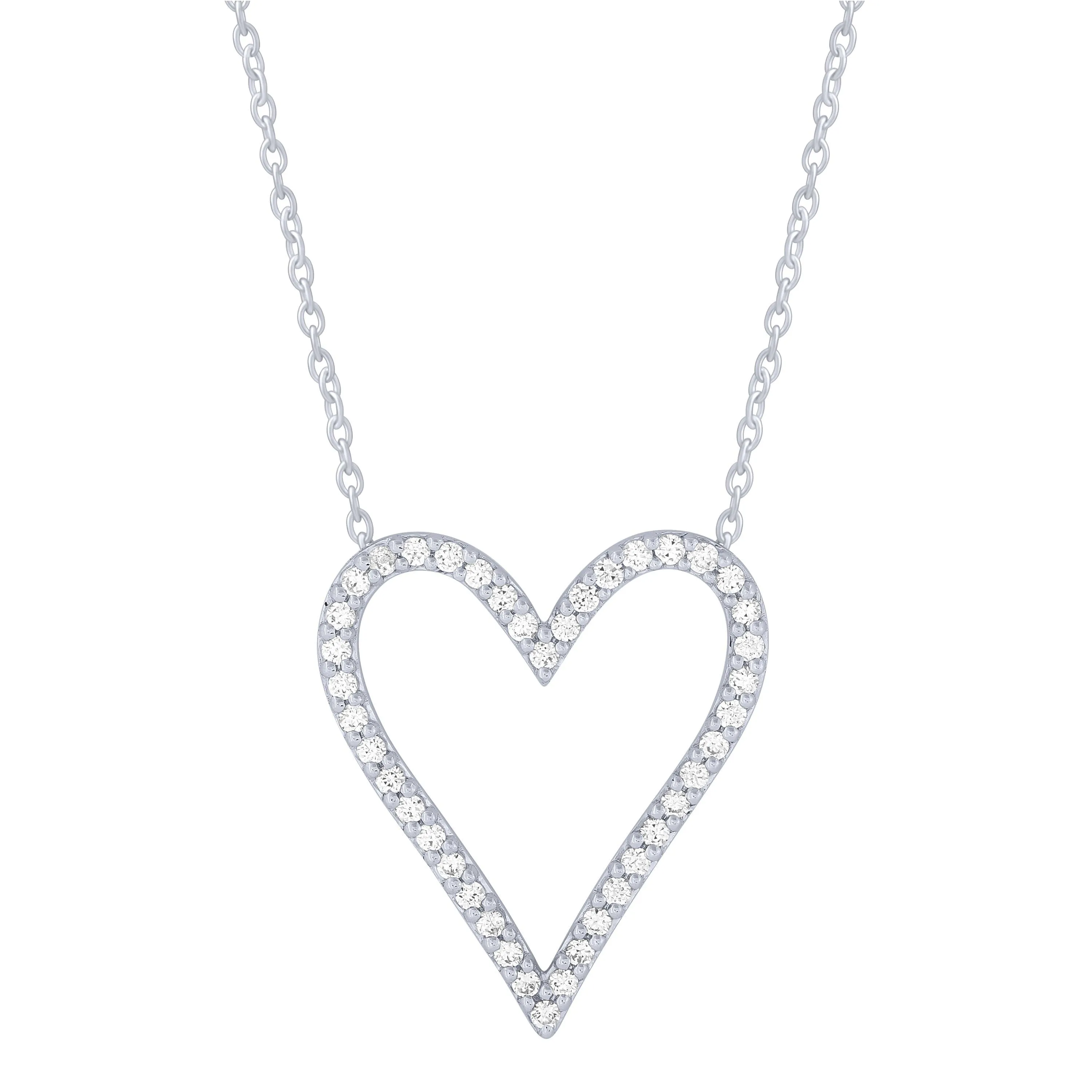 Sterling Silver 1/3Ctw Diamond Heart Outline Necklace