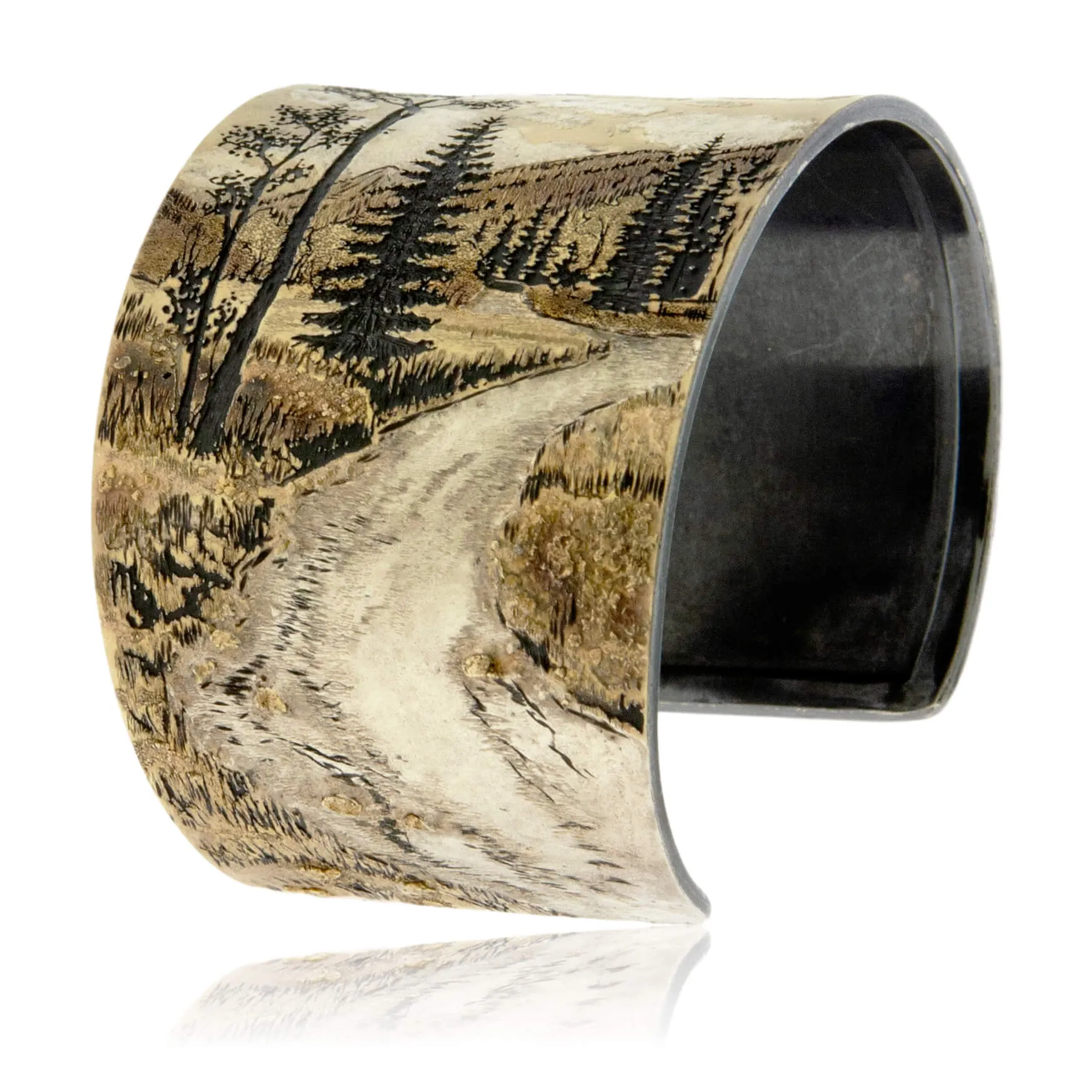 Sterling Silver & 18K Yellow Gold Meadows and Mountain Stream Cuff Bracelet