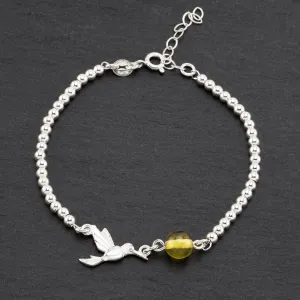 Sterling Silver and Amber Hummingbird Bracelet