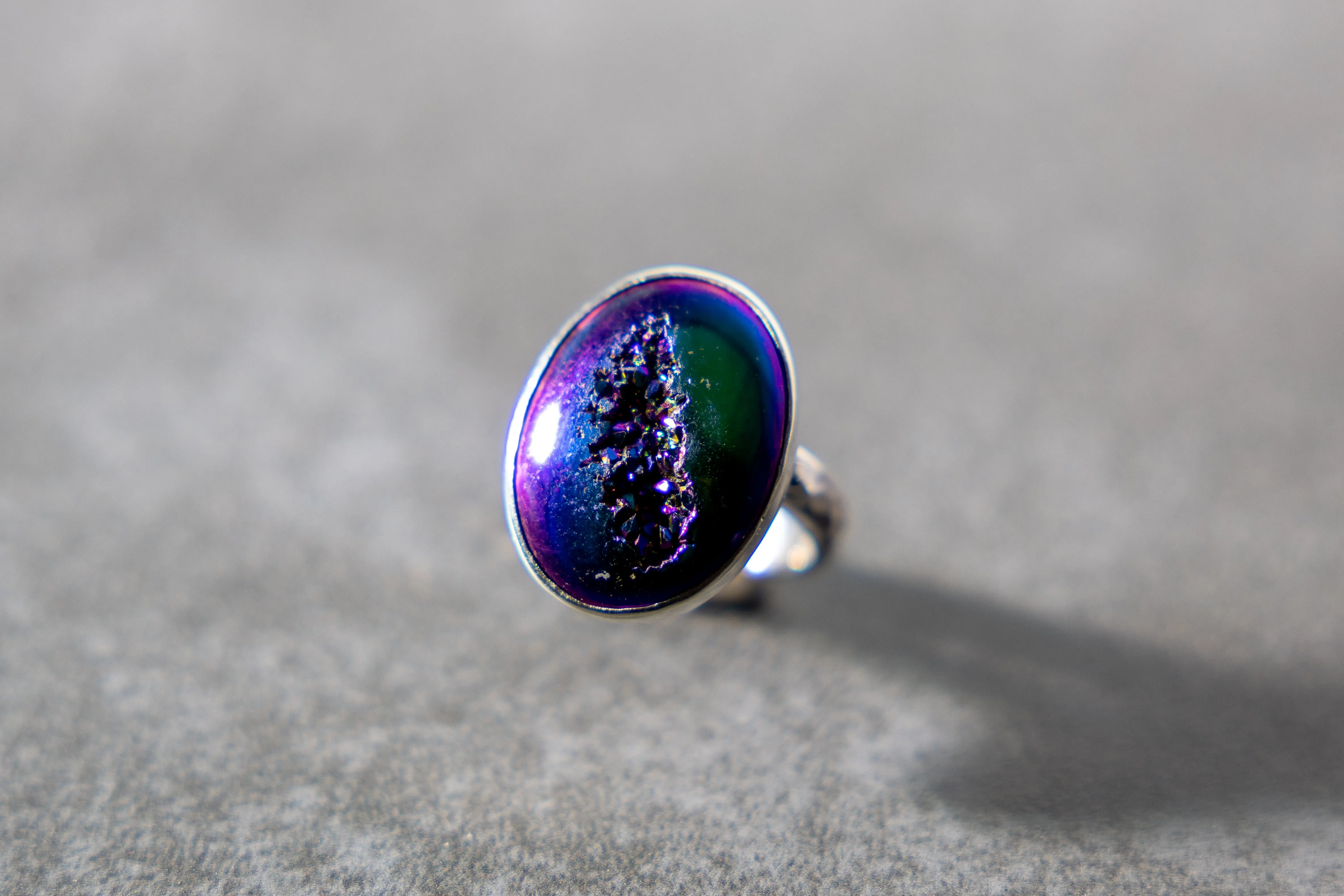 Sterling Silver Iridescent Aurora Quartz Drusy Adjustable Ring