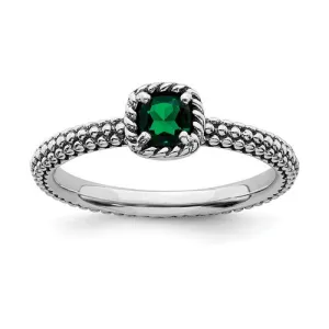 Sterling Silver Stackable Expressions Created Emerald Cushion Ring