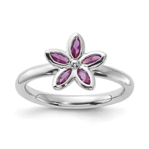 Sterling Silver Stackable Expressions Created Ruby Flower Ring Size 6