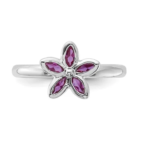 Sterling Silver Stackable Expressions Created Ruby Flower Ring Size 6