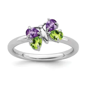 Sterling Silver Stackable Expressions Peridot and Amethyst Butterfly Ring