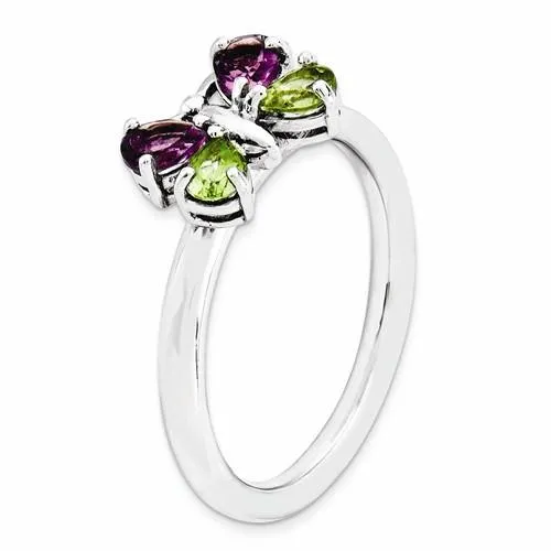 Sterling Silver Stackable Expressions Peridot and Amethyst Butterfly Ring