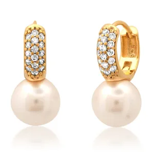 TAI Pave Pearl & CZ  Huggie Earrings