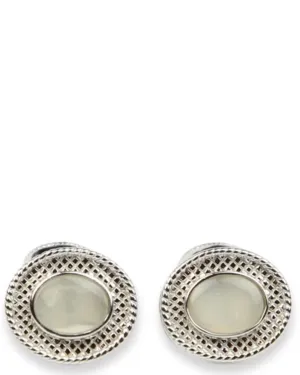 Tateossian Sterling Oval Moonstone Cufflink - Silver