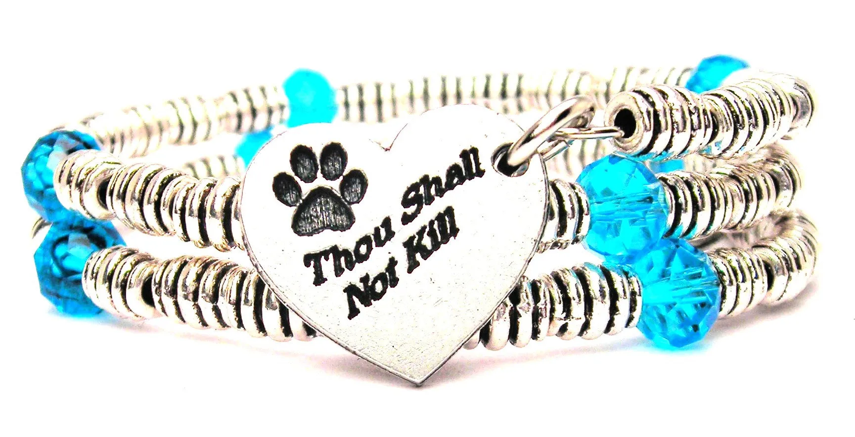 Thou Shall Not Kill With Paw Prints Curly Coil Wrap Style Bangle Bracelet