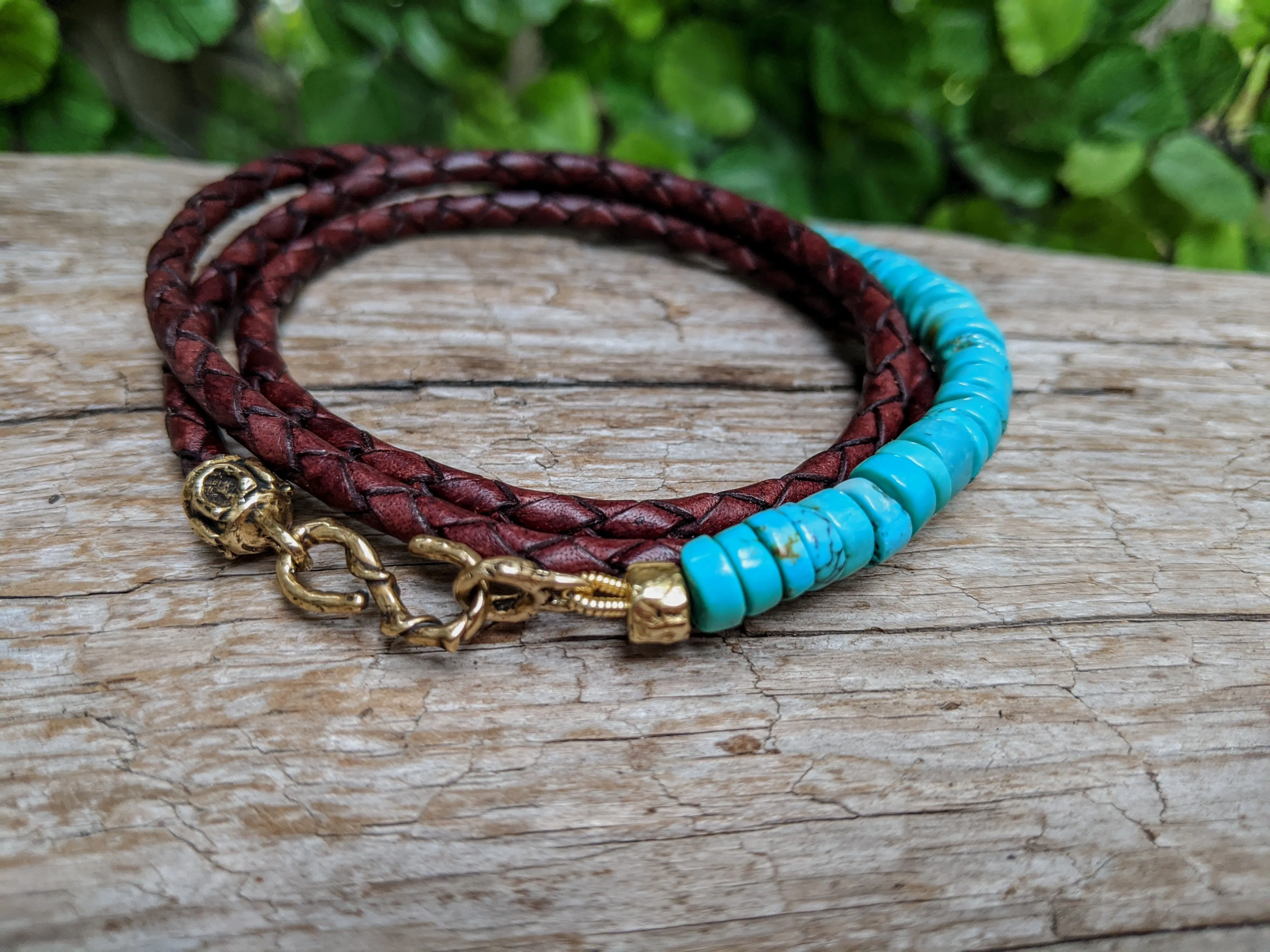 Turquoise & Brown Leather Wrap Bracelet - Unisex