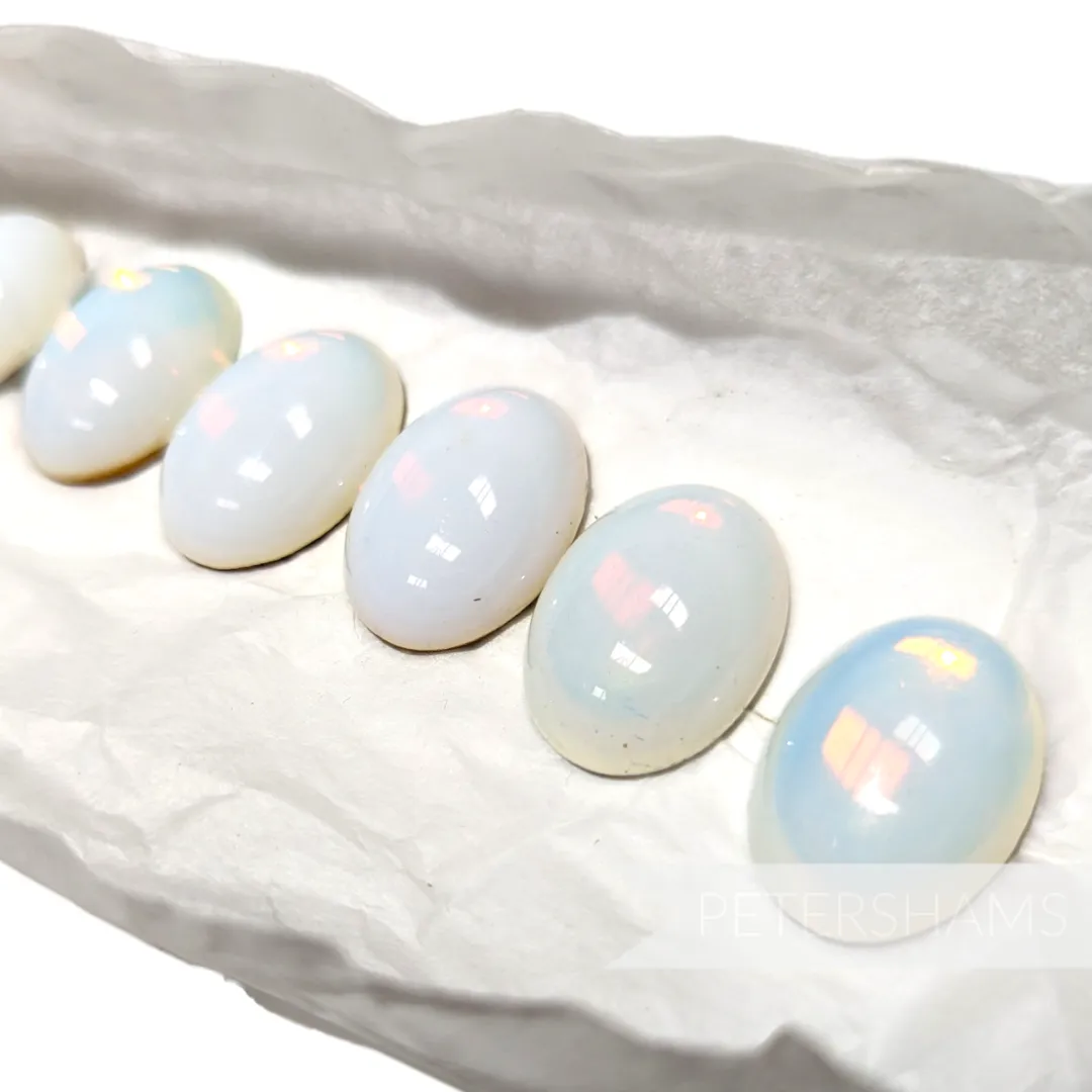 Vintage 1980's Glass Oval Moonstone-Effect Cabochons - 25 x 18mm