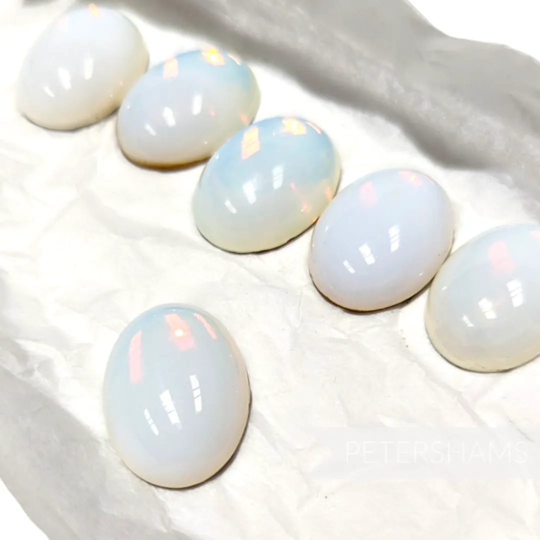 Vintage 1980's Glass Oval Moonstone-Effect Cabochons - 25 x 18mm