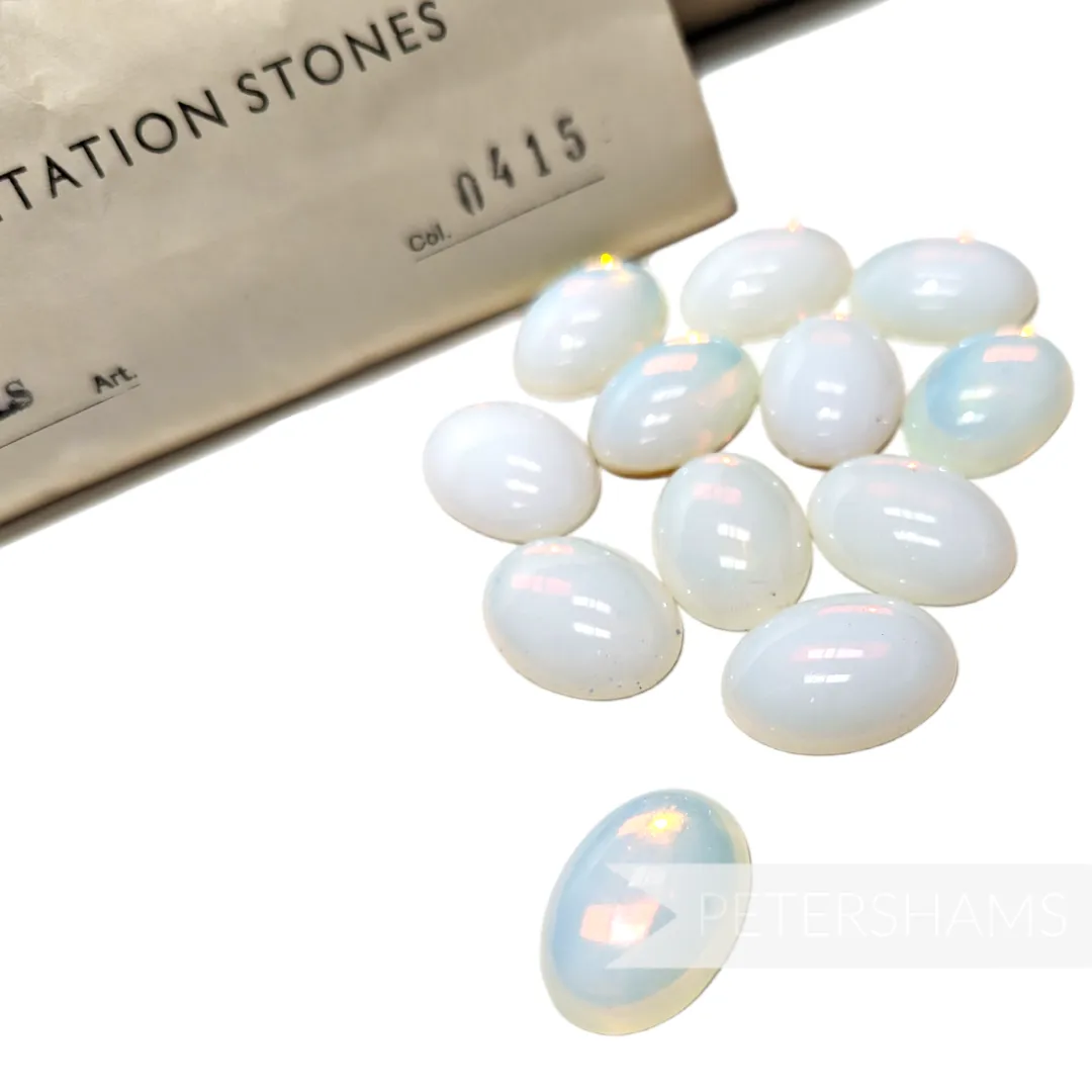 Vintage 1980's Glass Oval Moonstone-Effect Cabochons - 25 x 18mm