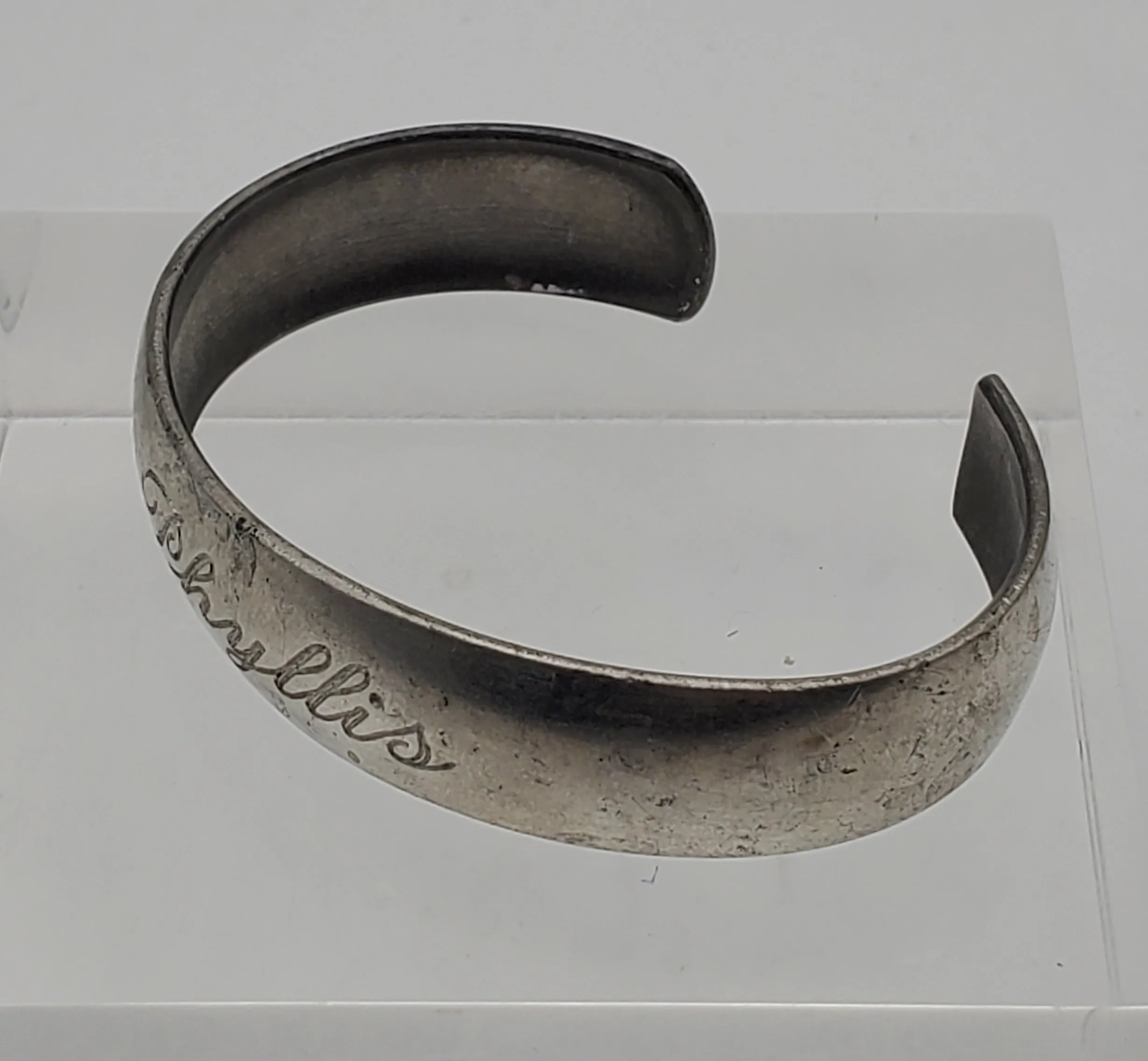 Vintage Raymond Pewter Monogrammed Cuff Bracelet "Phyllis"