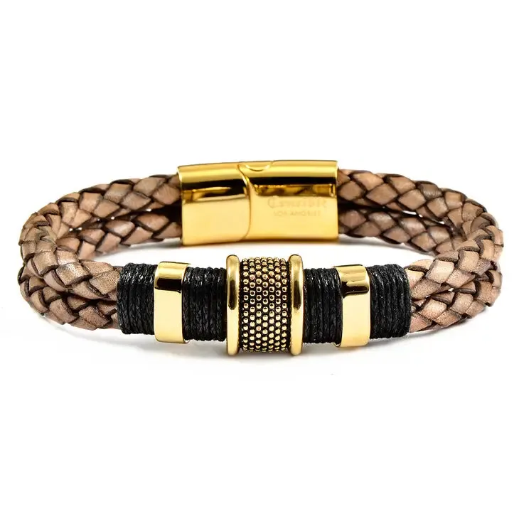 WCJ | Gold Plated Steel Distressed Leather Bracelet