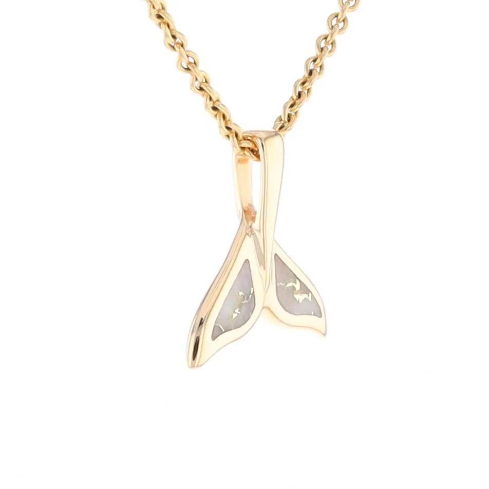 Whale Tail Gold Quartz Double Sided Inlaid Sea Life Pendant