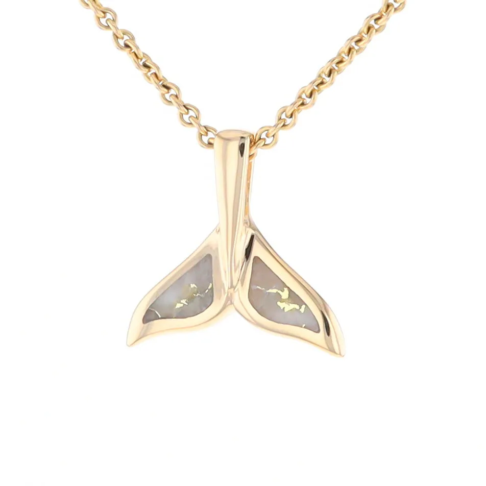 Whale Tail Gold Quartz Double Sided Inlaid Sea Life Pendant