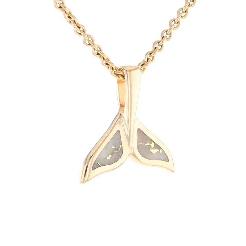 Whale Tail Gold Quartz Double Sided Inlaid Sea Life Pendant