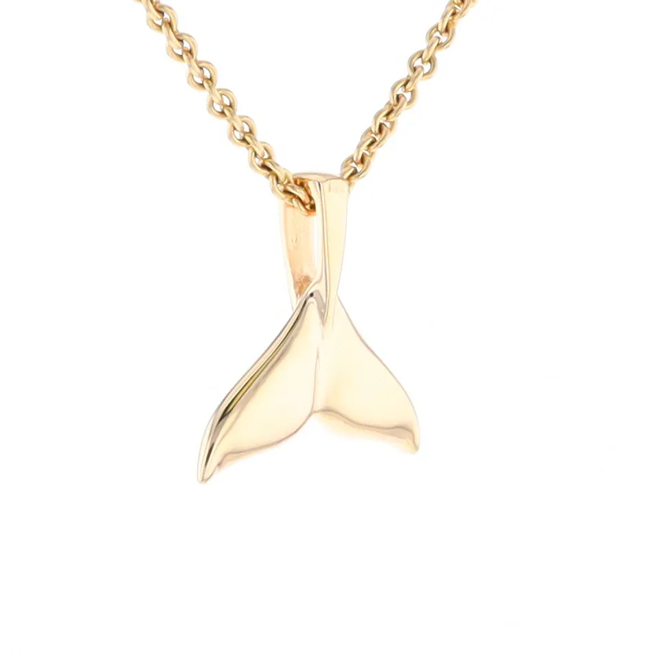 Whale Tail Gold Quartz Double Sided Inlaid Sea Life Pendant