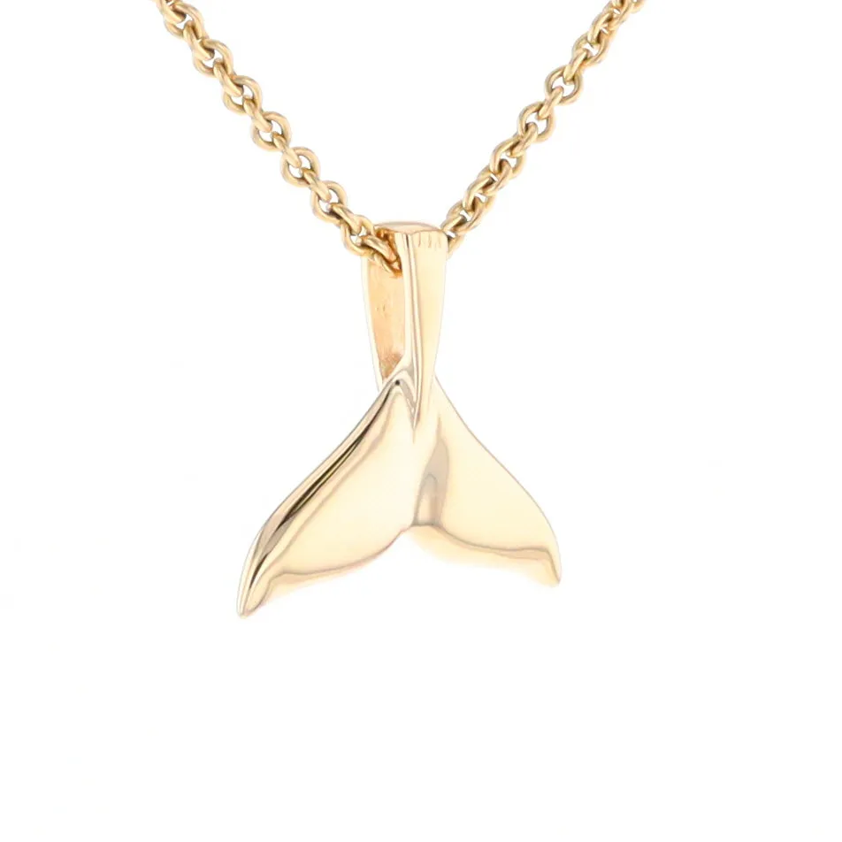 Whale Tail Gold Quartz Double Sided Inlaid Sea Life Pendant