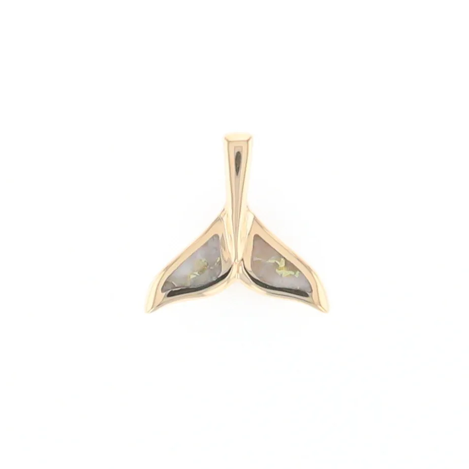 Whale Tail Gold Quartz Double Sided Inlaid Sea Life Pendant