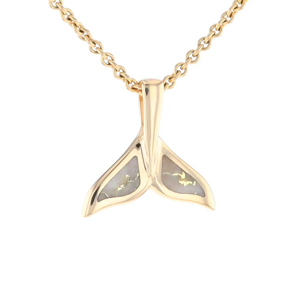 Whale Tail Gold Quartz Double Sided Inlaid Sea Life Pendant