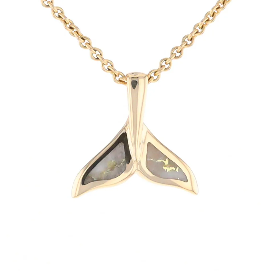 Whale Tail Gold Quartz Double Sided Inlaid Sea Life Pendant