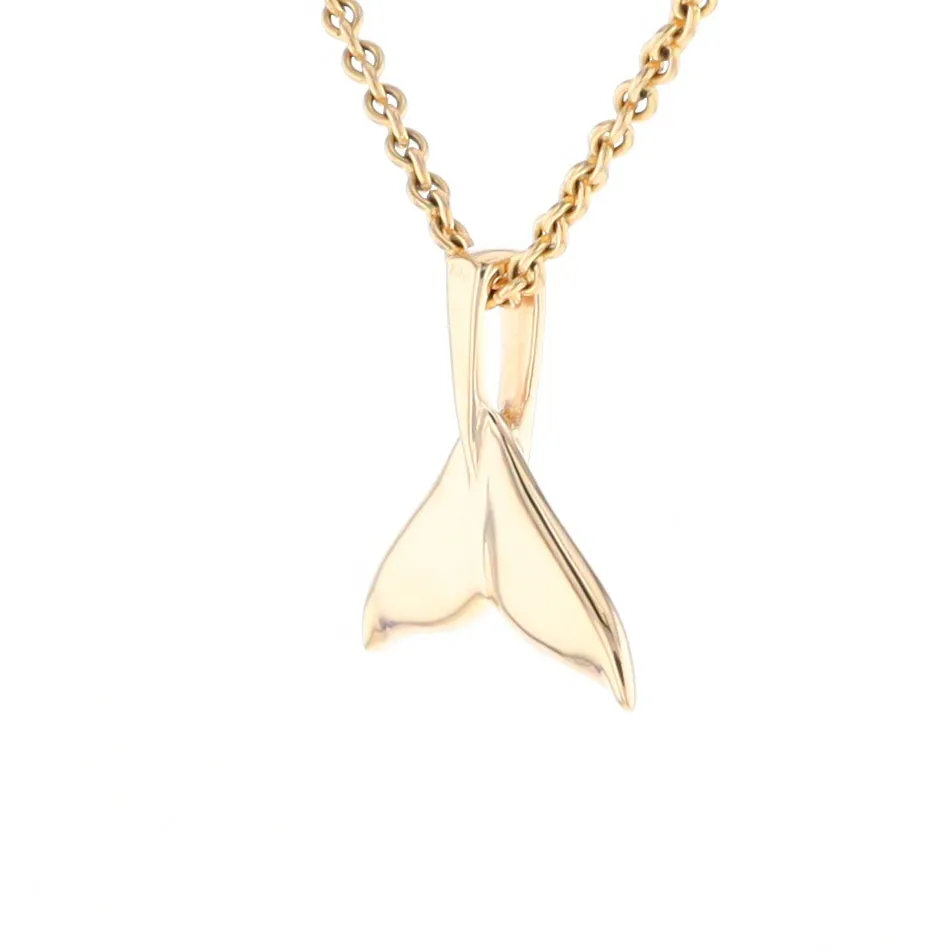 Whale Tail Gold Quartz Double Sided Inlaid Sea Life Pendant