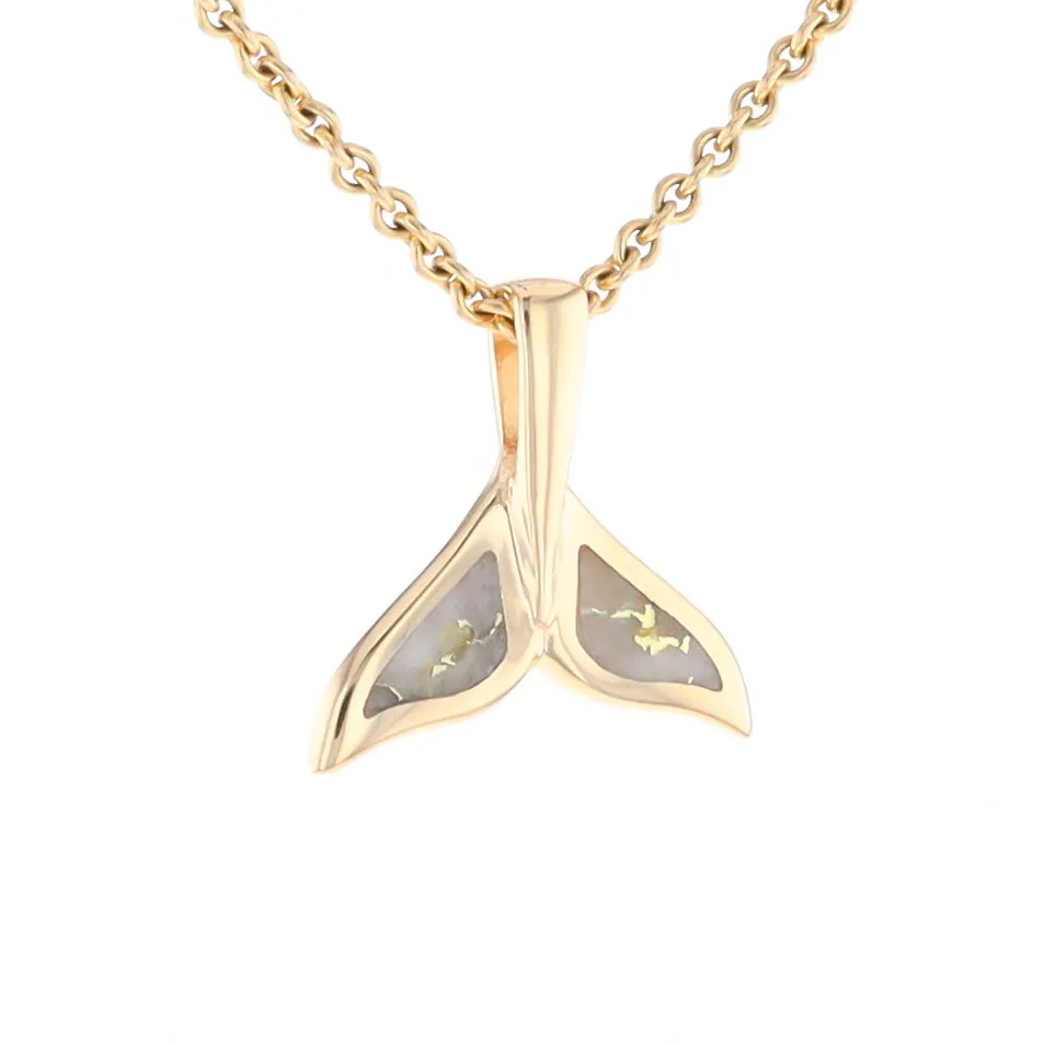 Whale Tail Gold Quartz Double Sided Inlaid Sea Life Pendant