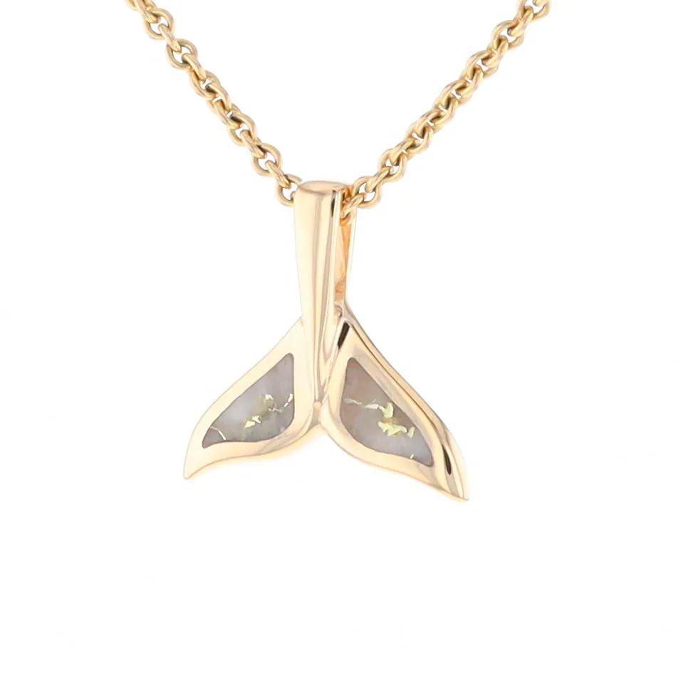 Whale Tail Gold Quartz Double Sided Inlaid Sea Life Pendant