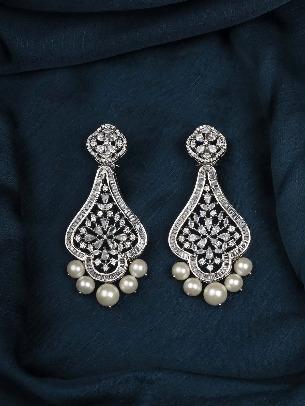 White Color Silver Plated Faux Diamond Earrings - CZEAR518