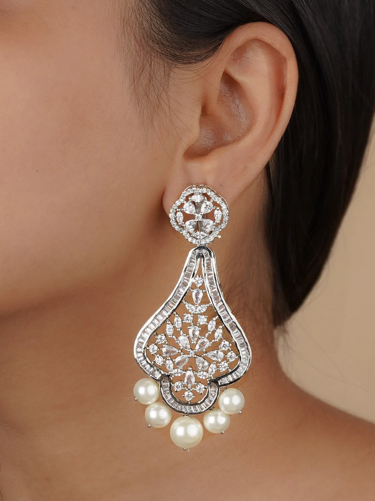 White Color Silver Plated Faux Diamond Earrings - CZEAR518