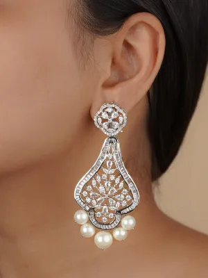 White Color Silver Plated Faux Diamond Earrings - CZEAR518